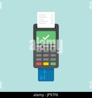 Payment by credit card using POS terminal, approved payment. Flat illustration. Stock Vector