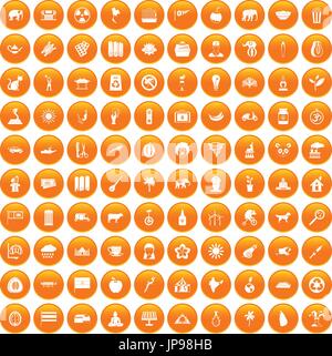 100 elephant icons set orange Stock Vector