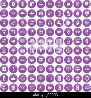 100 interface icons set purple Stock Vector