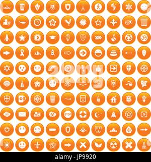 100 emblem icons set orange Stock Vector