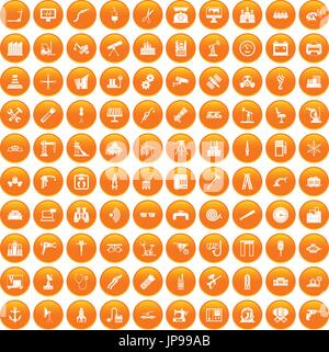 100 equipment icons set orange Stock Vector
