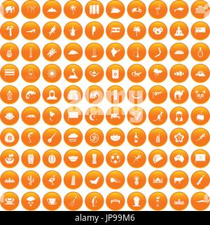 100 exotic animals icons set orange Stock Vector