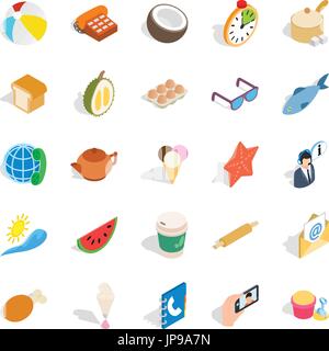 Tea time icons set, isometric style Stock Vector