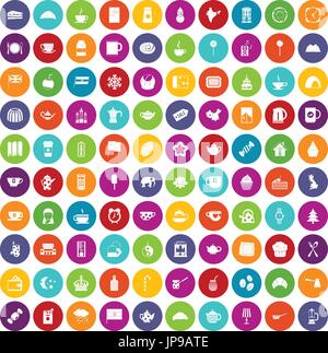 100 tea cup icons set color Stock Vector
