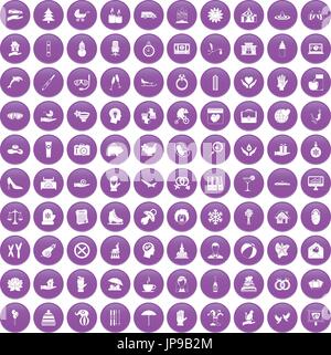 100 joy icons set purple Stock Vector
