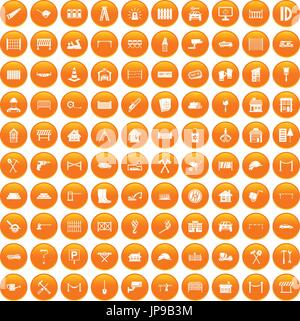 100 fence icons set orange Stock Vector