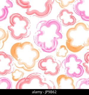 Abstract flourish seamless pattern with watercolor imitation simple flowers. Vector illustration Stock Vector