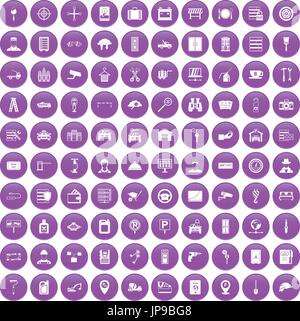 100 keys icons set purple Stock Vector