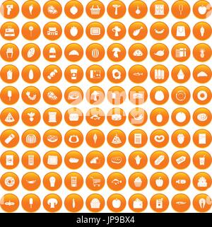 100 food shopping icons set orange Stock Vector