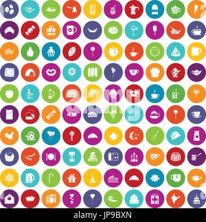 100 tea party icons set color Stock Vector