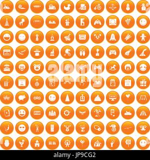 100 funny icons set orange Stock Vector