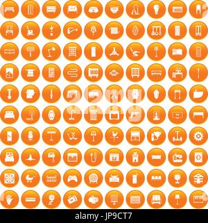 100 furnishing icons set orange Stock Vector