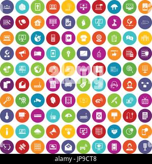 100 telecommunication icons set color Stock Vector