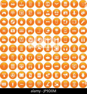 100 gadget icons set orange Stock Vector