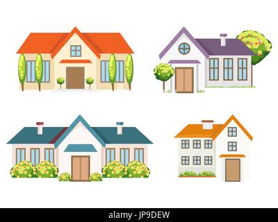 Colorful residential houses collection. Vector houses isolated on white backdrop Stock Vector