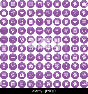100 knowledge icons set purple Stock Vector
