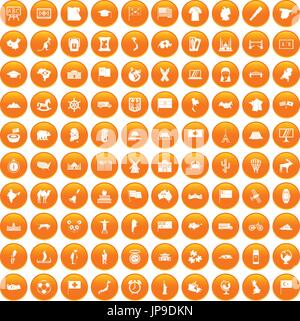 100 geography icons set orange Stock Vector