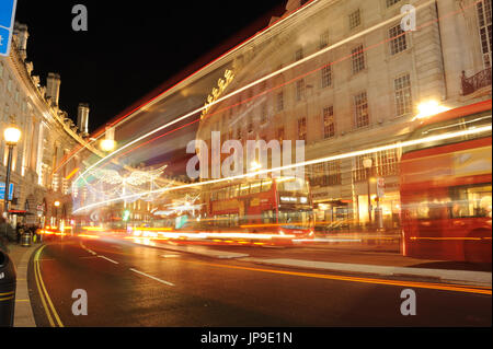 London Piccadilly, Night Light Trails Stock Photo