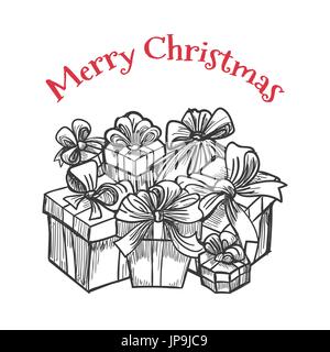 Black and white gifts boxes. Vector monochromic merry christmas template design Stock Vector