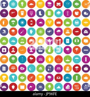 100 thunderstorm icons set color Stock Vector