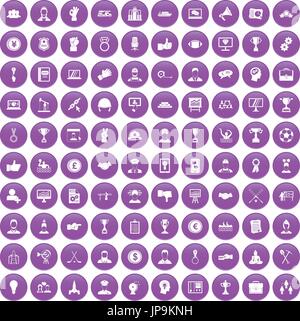 100 leadership icons set purple Stock Vector