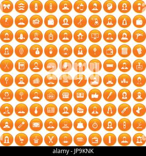 100 hairdresser icons set orange Stock Vector