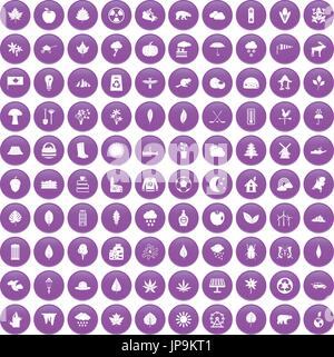 100 leaf icons set purple Stock Vector