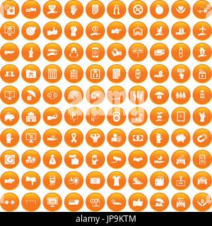 100 hand icons set orange Stock Vector