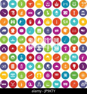 100 top hat icons set color Stock Vector