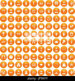 100 handshake icons set orange Stock Vector