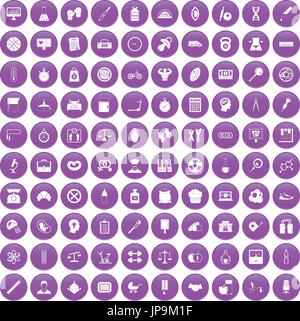 100 libra icons set purple Stock Vector