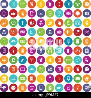 100 touch screen icons set color Stock Vector