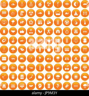 100 harmony icons set orange Stock Vector