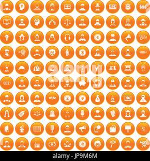 100 headhunter icons set orange Stock Vector