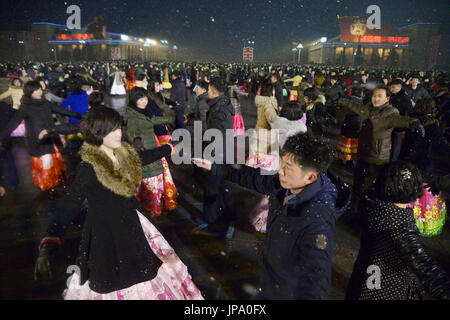 North Korean youth participate in a dance party at Kim Il Sung Square