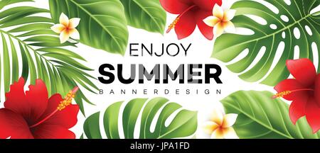 Summer sale banner with tropical plant. Vector illustration Stock Vector