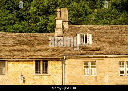 Roofs of buildings covered with sar roof tile, beautiful English architecture, old roofs, vintage Stock Photo