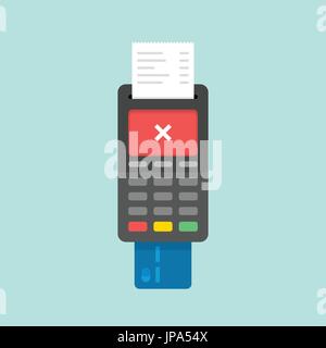 Payment by credit card using POS terminal, rejected payment. Flat illustration. Stock Vector
