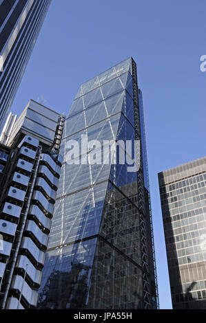 The Modern skyline of the City of London with The Cheesegrater and Lloyds of London Buildings London England