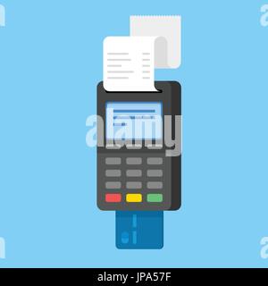 Payment by credit card using POS terminal. Flat illustration. Stock Vector