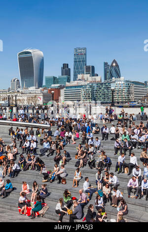 England, London, Office Workers and City Skyline Stock Photo