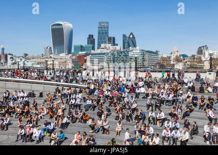 England, London, Office Workers and City Skyline Stock Photo