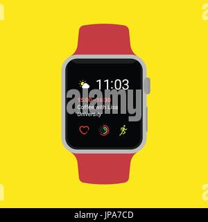 Flat smart watch isolated on yellow background. Modern vector illustration. Stock Vector