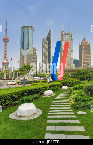 China, Shanghai City, Pudong District skyline, Oriental Pearl TV Tower Stock Photo