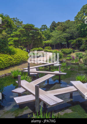 Japan, Okayama City, Korakuen Garden bridge Stock Photo