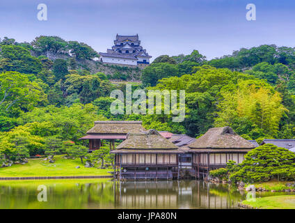 Japan, Shiga Province, Hikone City, Tea Houses and Hikone Castle Stock Photo