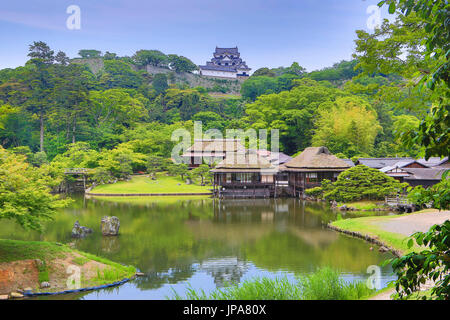 Japan, Shiga Province, Hikone City, Tea Houses and Hikone Castle Stock Photo