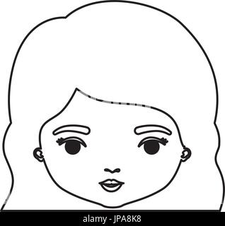 monochrome silhouette of caricature closeup front view face woman with wavy short hairstyle Stock Vector