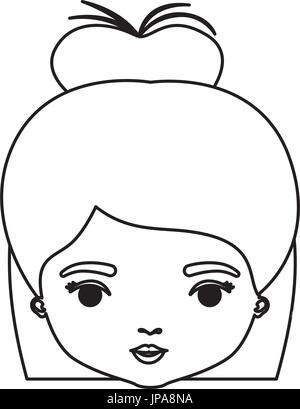 monochrome silhouette of caricature closeup front view face woman with semi collected hairstyle Stock Vector