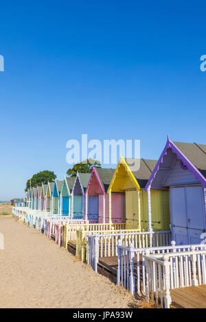 England, Essex, Mersea Island, Beach Huts Stock Photo